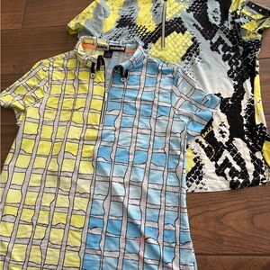 jamie sadock Yellow & Blue Grid Zip Golf Polo